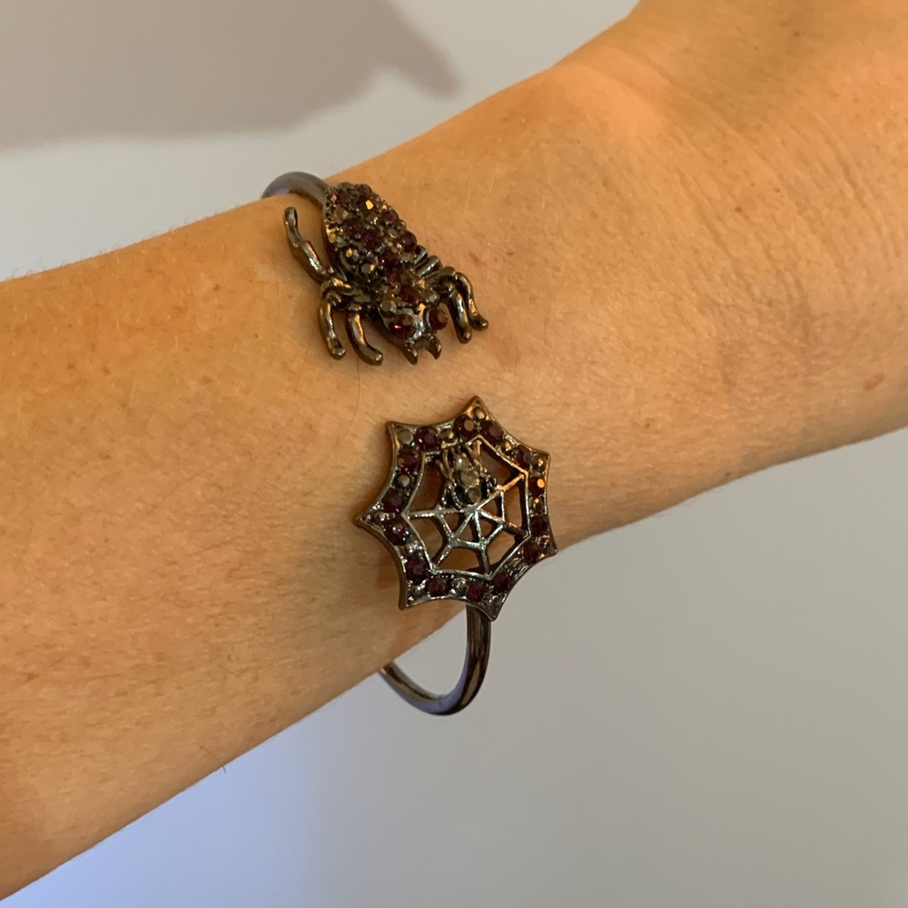 Metal Spider and Web Cuff Bracelet